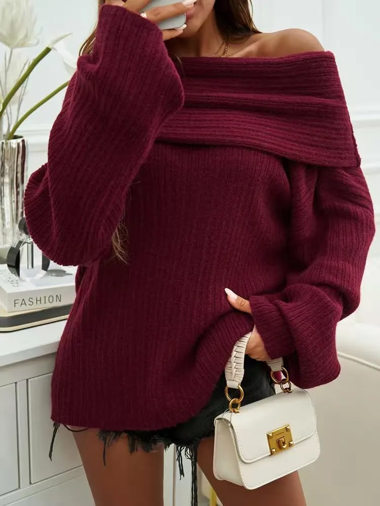 Women's 2025 Trendy Fall Off Shoulder Oversized Sweaters Casual Loose Long Sleeve Slouchy Pullover Tops Y2k Clothes