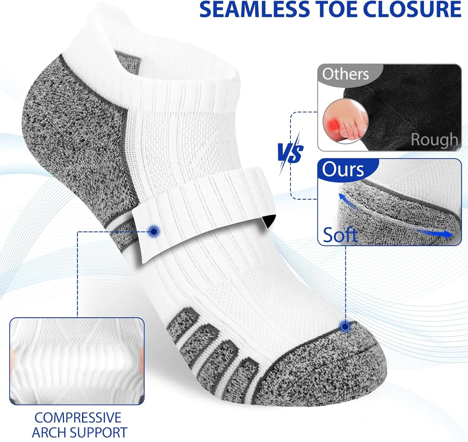 Women's Ankle Athletic Moisture Wicking Socks Running Short Thick Breathable Cushioned Low Cut Tab Sports Socks 6 Pairs
