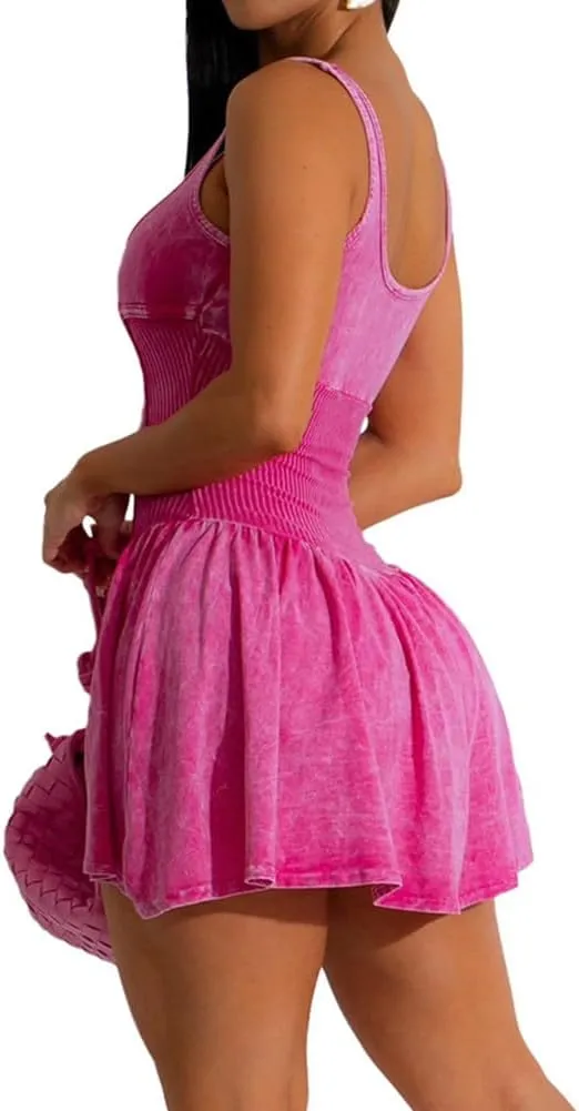 Women's Backless Flare Halter Short Dress Sleeveless A Line Mini Bodycon Dresses