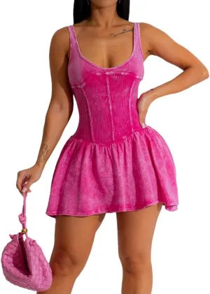 Women's Backless Flare Halter Short Dress Sleeveless A Line Mini Bodycon Dresses