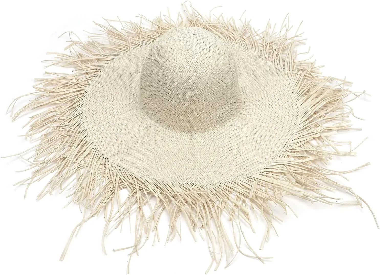 Womens Beach Straw Hat Summer Frayed Straw Bucket Sun Hats Floppy Wide Brim Beach Straw Bucket Hat Raffia UV Protection Hat