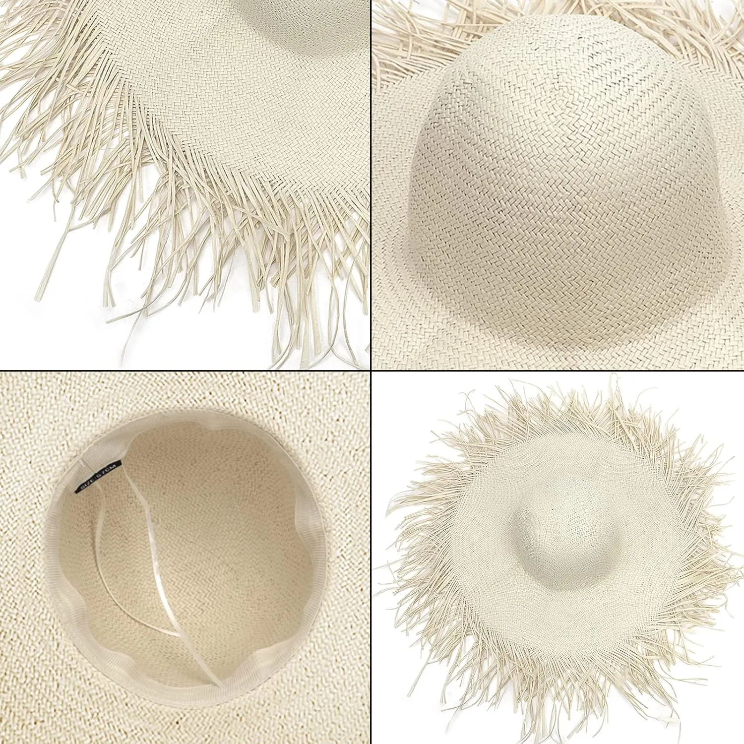 Womens Beach Straw Hat Summer Frayed Straw Bucket Sun Hats Floppy Wide Brim Beach Straw Bucket Hat Raffia UV Protection Hat