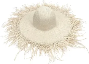Womens Beach Straw Hat Summer Frayed Straw Bucket Sun Hats Floppy Wide Brim Beach Straw Bucket Hat Raffia UV Protection Hat