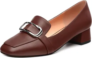 Women's Block Heel Loafers, Square Closed Toe Chunky Heel Pumps, Elegant Comfortable Casual Office Dress Shoes