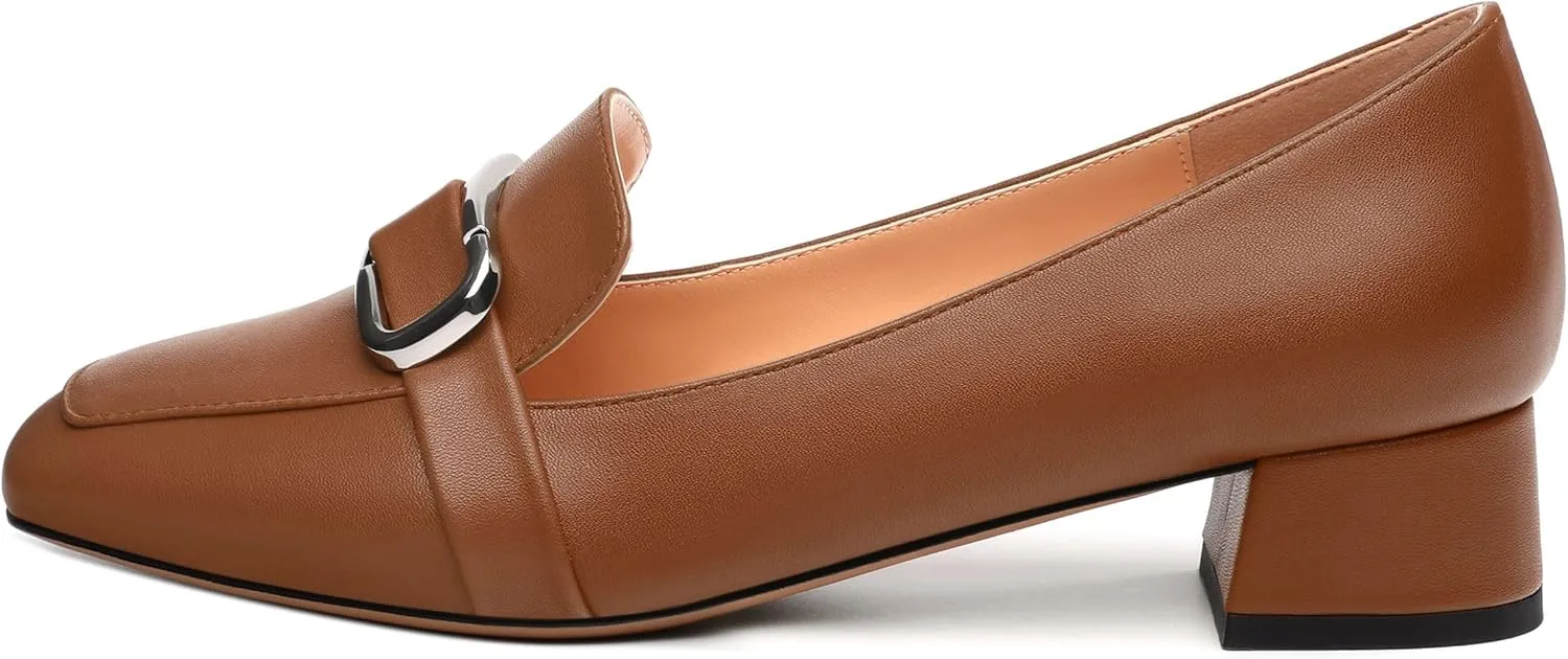 Women's Block Heel Loafers, Square Closed Toe Chunky Heel Pumps, Elegant Comfortable Casual Office Dress Shoes