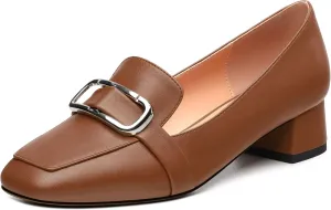 Women's Block Heel Loafers, Square Closed Toe Chunky Heel Pumps, Elegant Comfortable Casual Office Dress Shoes