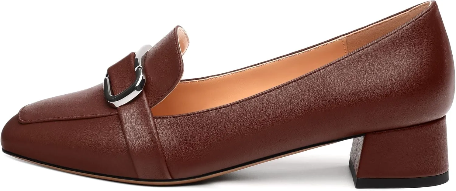 Women's Block Heel Loafers, Square Closed Toe Chunky Heel Pumps, Elegant Comfortable Casual Office Dress Shoes