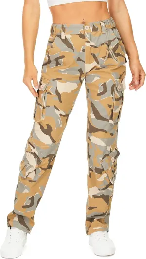Womens Cargo Pants Army Combat Work Pants with 8 Pockets Casual Cotton Ripstop Construction Pants (2083 Desert Camo 8)