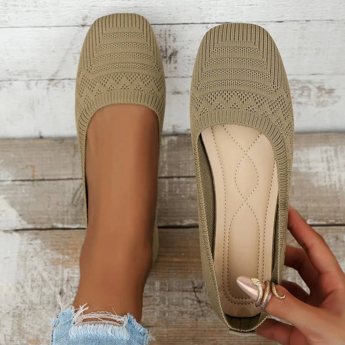 Women's Casual Flat Shoes Breathable Knit Slip On Comfortable Ballet for Daily Wear Spring Summer