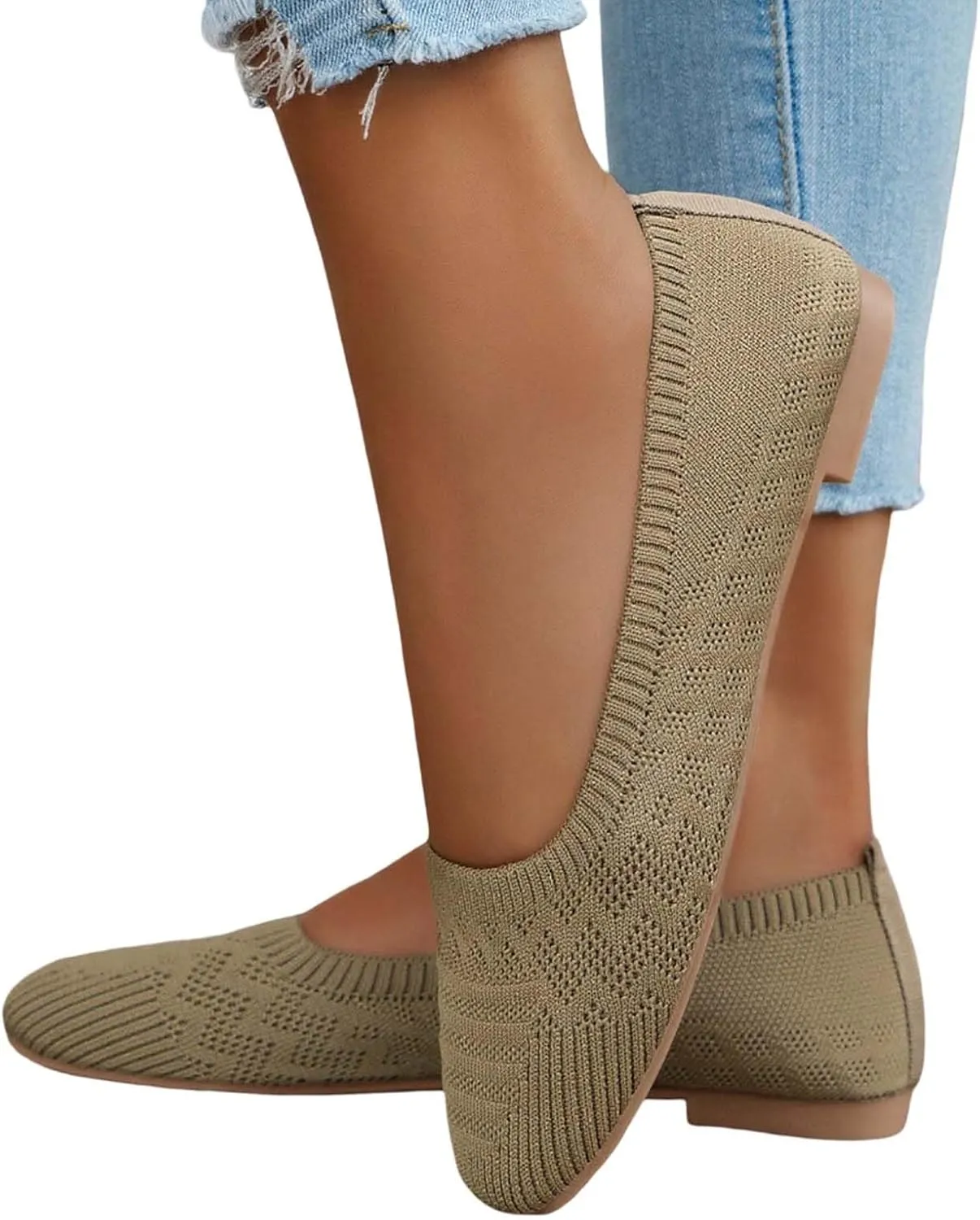 Women's Casual Flat Shoes Breathable Knit Slip On Comfortable Ballet for Daily Wear Spring Summer