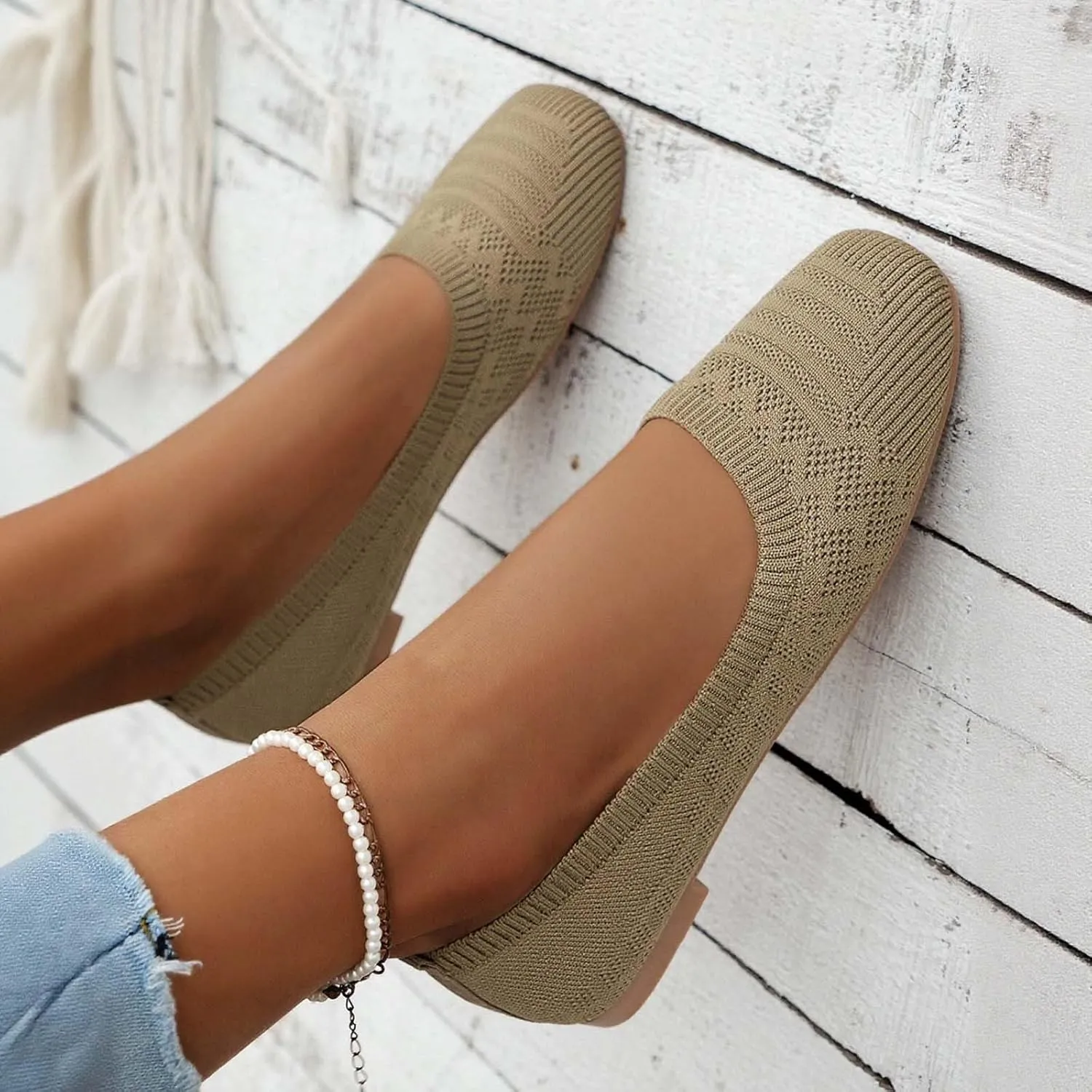 Women's Casual Flat Shoes Breathable Knit Slip On Comfortable Ballet for Daily Wear Spring Summer