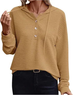 Women's Casual Hoodies Long Sleeve Solid Color Lightweight Pullover Tops Loose Sweatshirt Pleated Drawstring Shirts