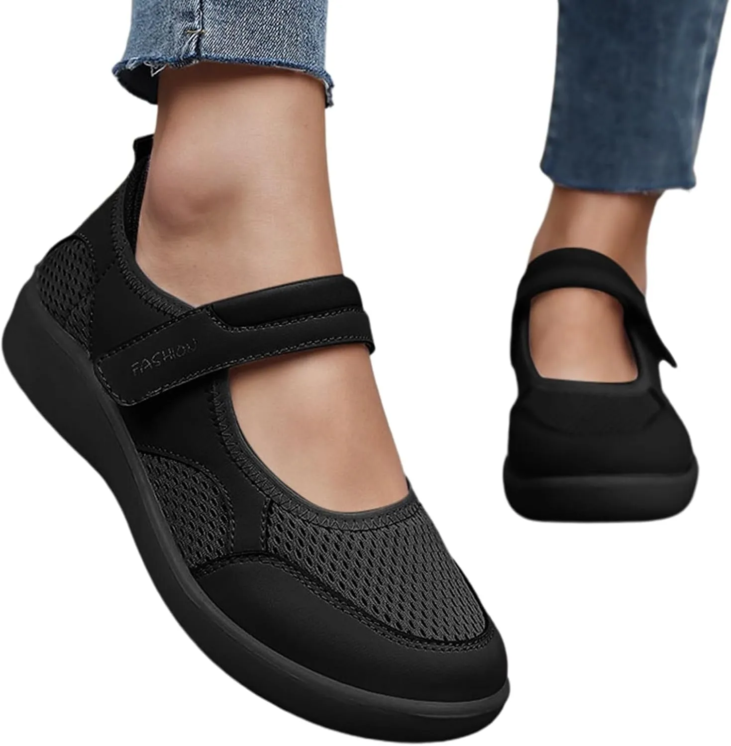 Women's Casual Slip On Shoes Breathable Mesh Flat Comfortable Walking Shoes for Women Adjustable Straps Lightweight Summer Loafers