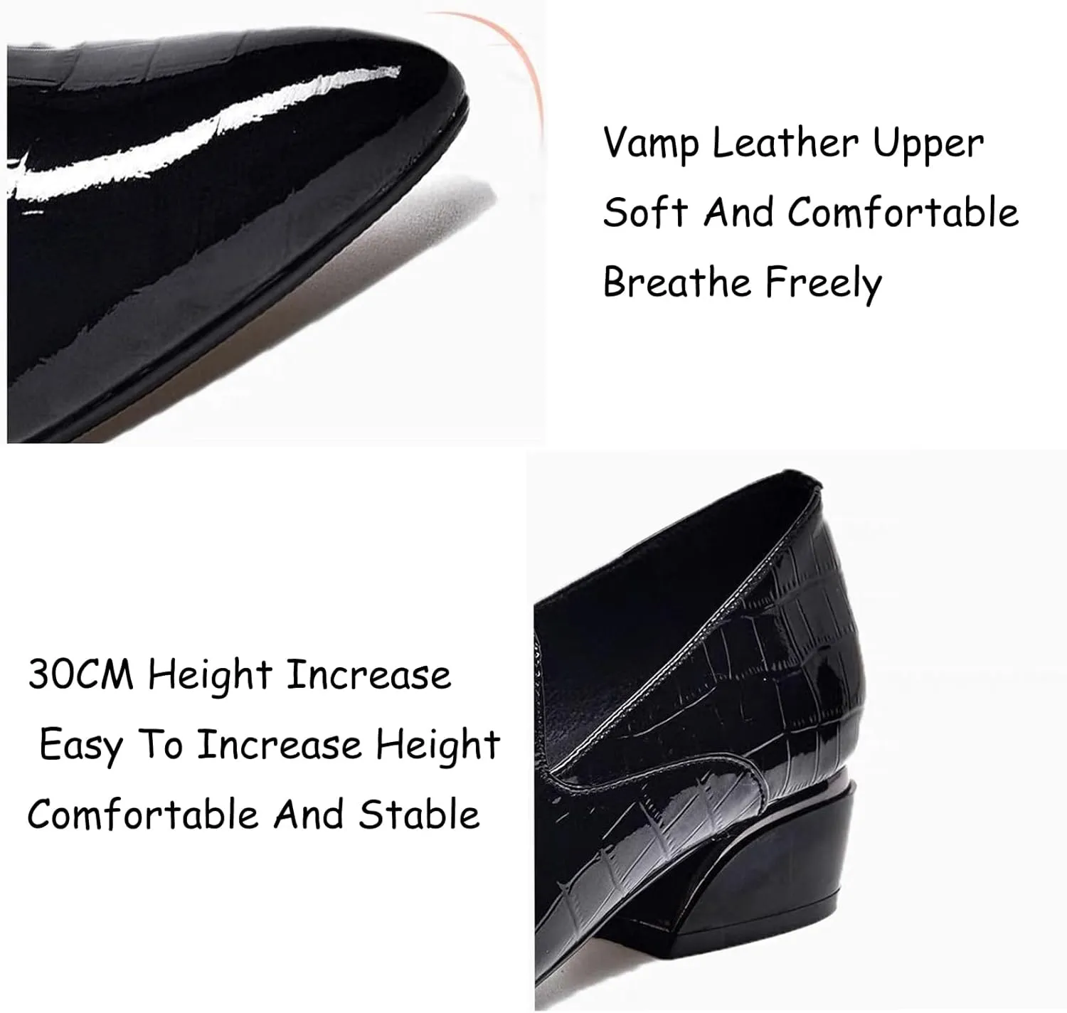 Women's Classic Leather Chunky Mid Heels Slip-on Pumps Elegant Closed Pointed Toe Casual Dress Loafers Office Formal Business High Heels.