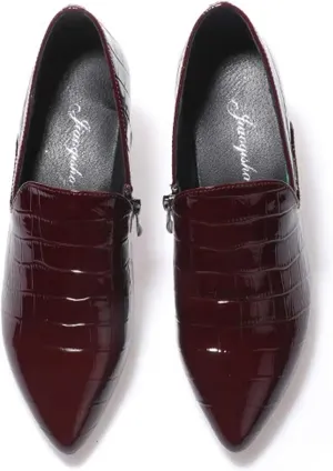 Women's Classic Leather Chunky Mid Heels Slip-on Pumps Elegant Closed Pointed Toe Casual Dress Loafers Office Formal Business High Heels.