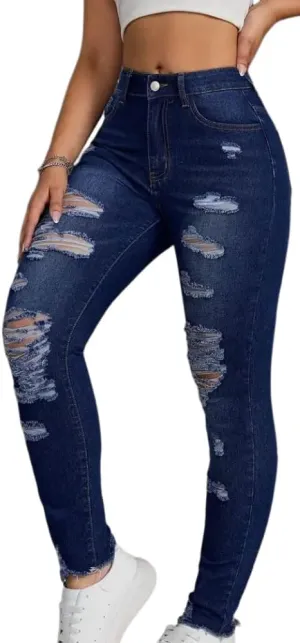 Womens Classic Sexy High Waisted Solid Color Skinny Stretch Butt Lifting Jeans Cutout Slim Fit Denim Pants