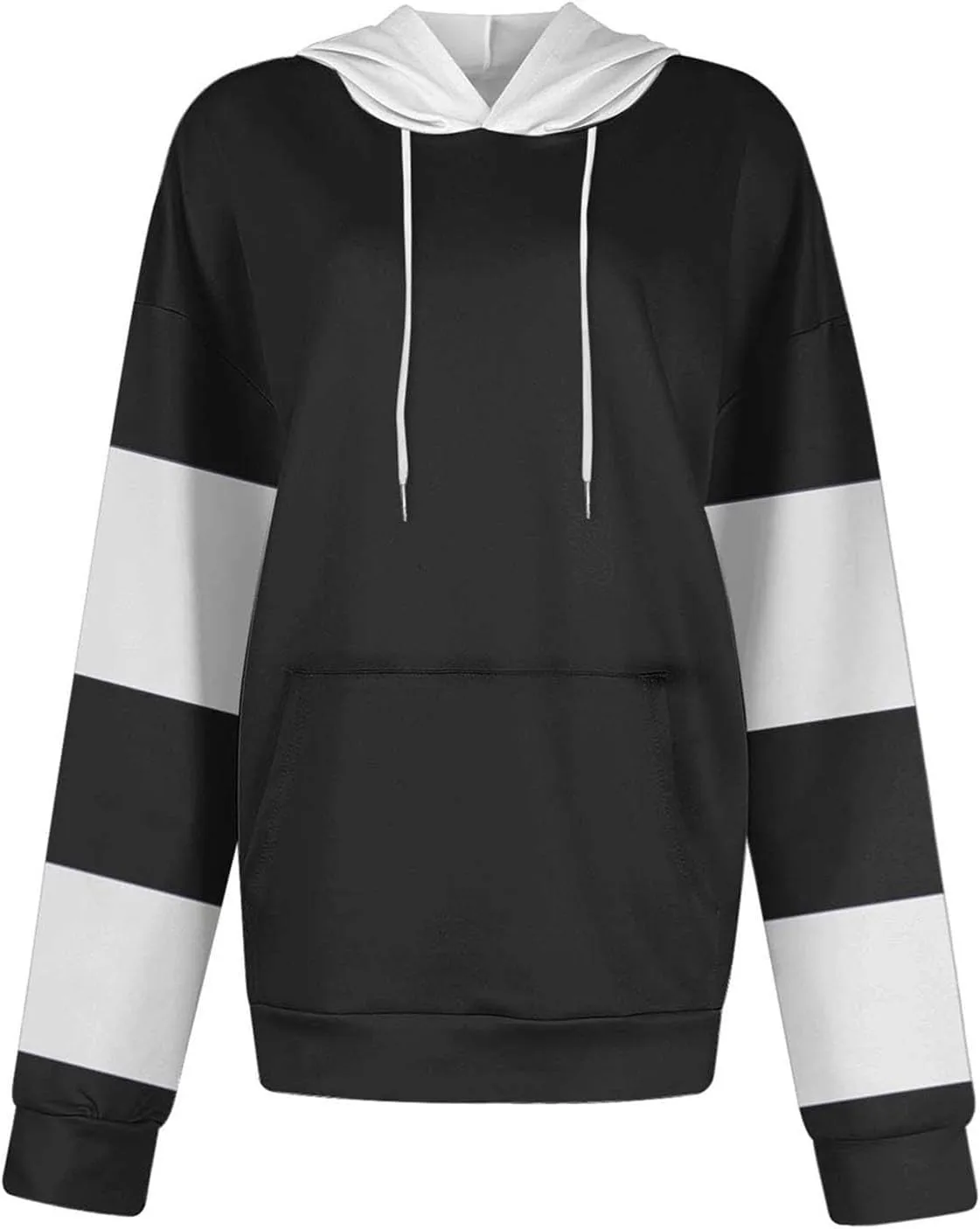 Women's Color Block Hoodie Sweatshirt Casual Long Sleeve Drawstring Jacket Sweater with Pockets Loose Fit Fall Coat