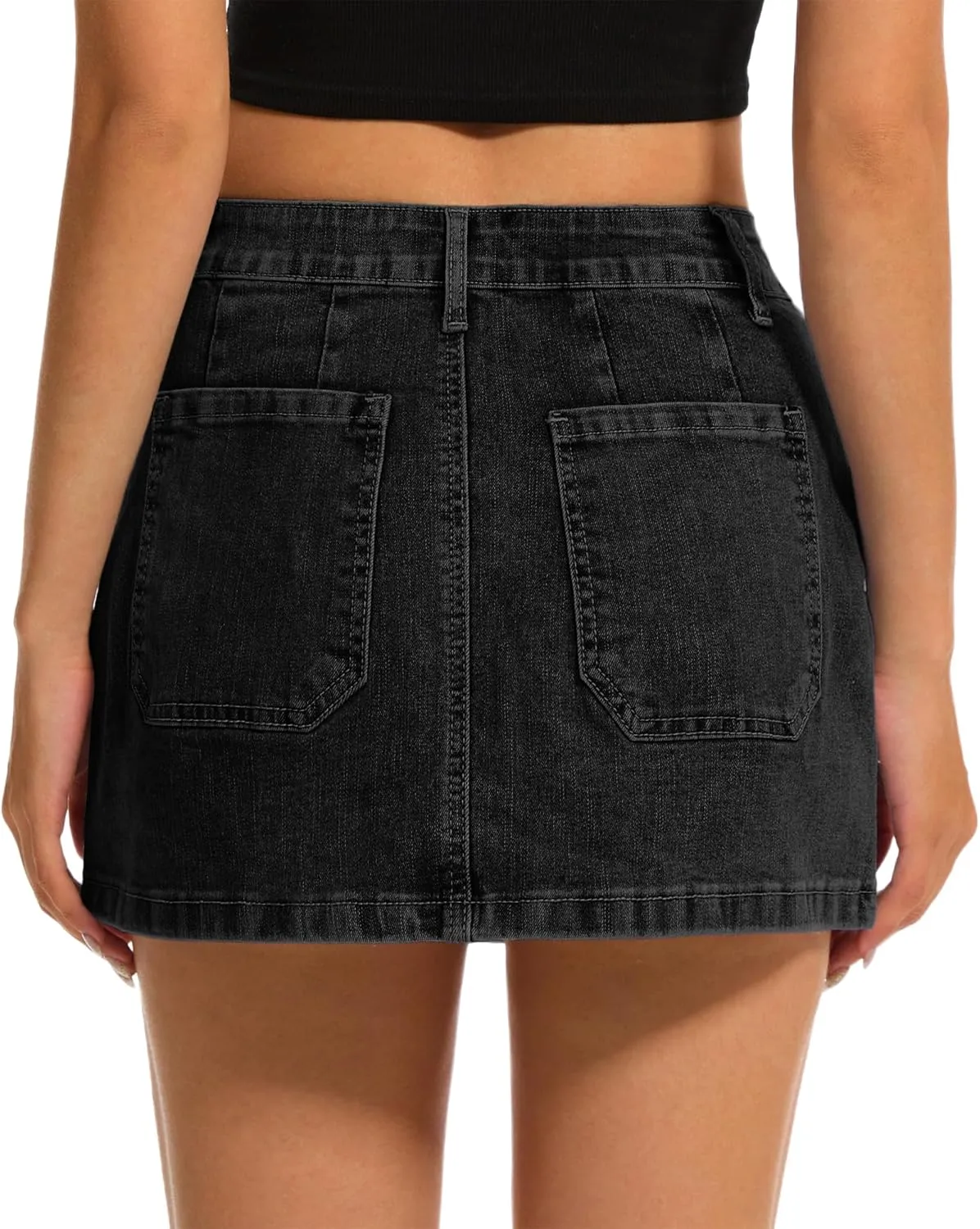 Womens Denim Mini Skirt Stretch Mid Waist Trendy Button Y2k Jean Skirts with Front Pockets