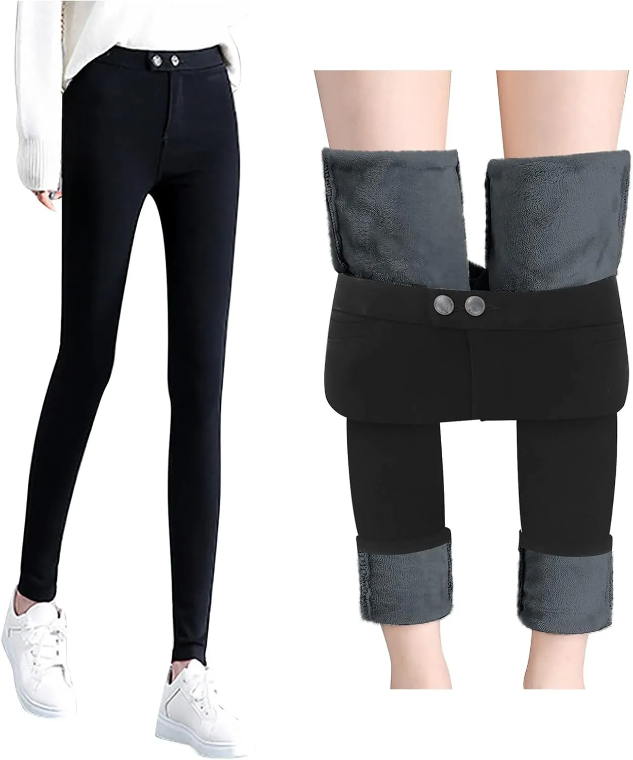 Women's Fleece Lined Jeans High Waist Winter Thick Warm Denim Jeggings 2023 Trendy Stretch Skinny Jean Trousers with Pockets