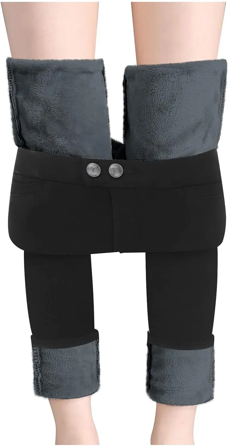 Women's Fleece Lined Jeans High Waist Winter Thick Warm Denim Jeggings 2023 Trendy Stretch Skinny Jean Trousers with Pockets