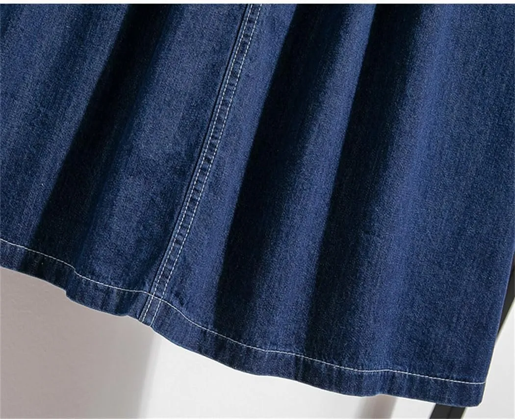 Women's High Elastic Waist Denim Skirt Korean Fashion Plus Size A Line Midi Jeans Skirts