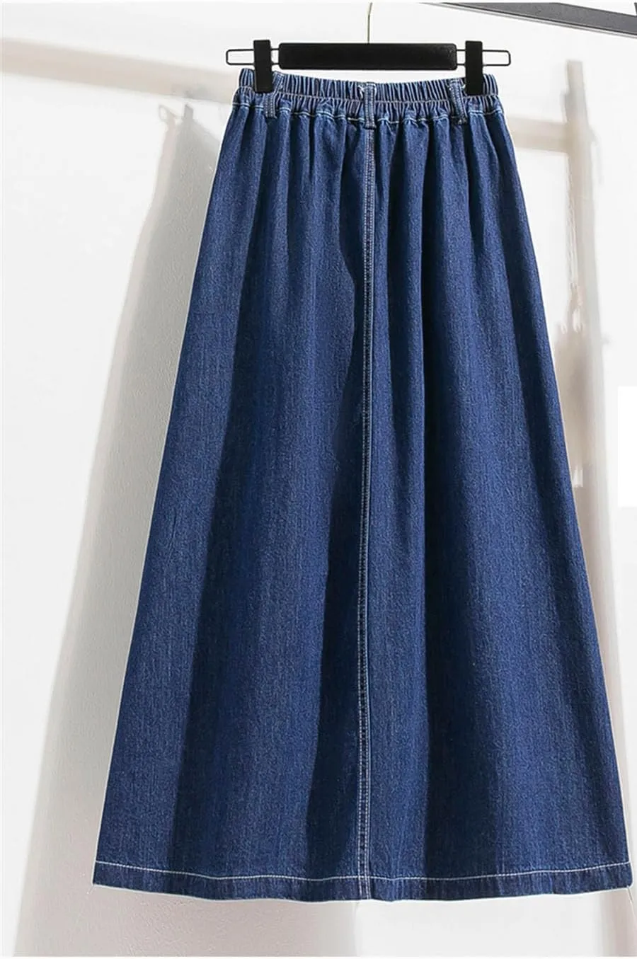 Women's High Elastic Waist Denim Skirt Korean Fashion Plus Size A Line Midi Jeans Skirts