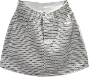 Women's High Waisted Trendy Rivet Denim Skirt Spring Summer All Match A Line Mini Jean Skirts