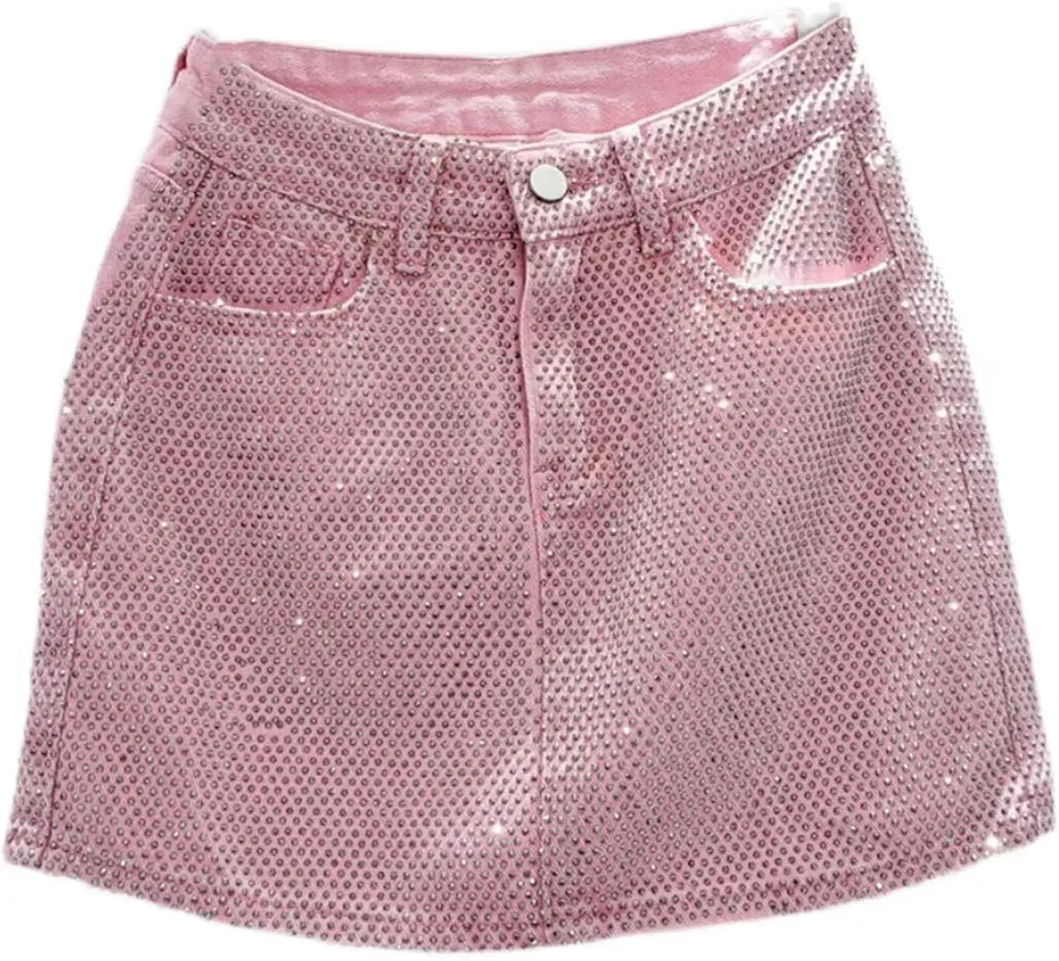 Women's High Waisted Trendy Rivet Denim Skirt Spring Summer All Match A Line Mini Jean Skirts