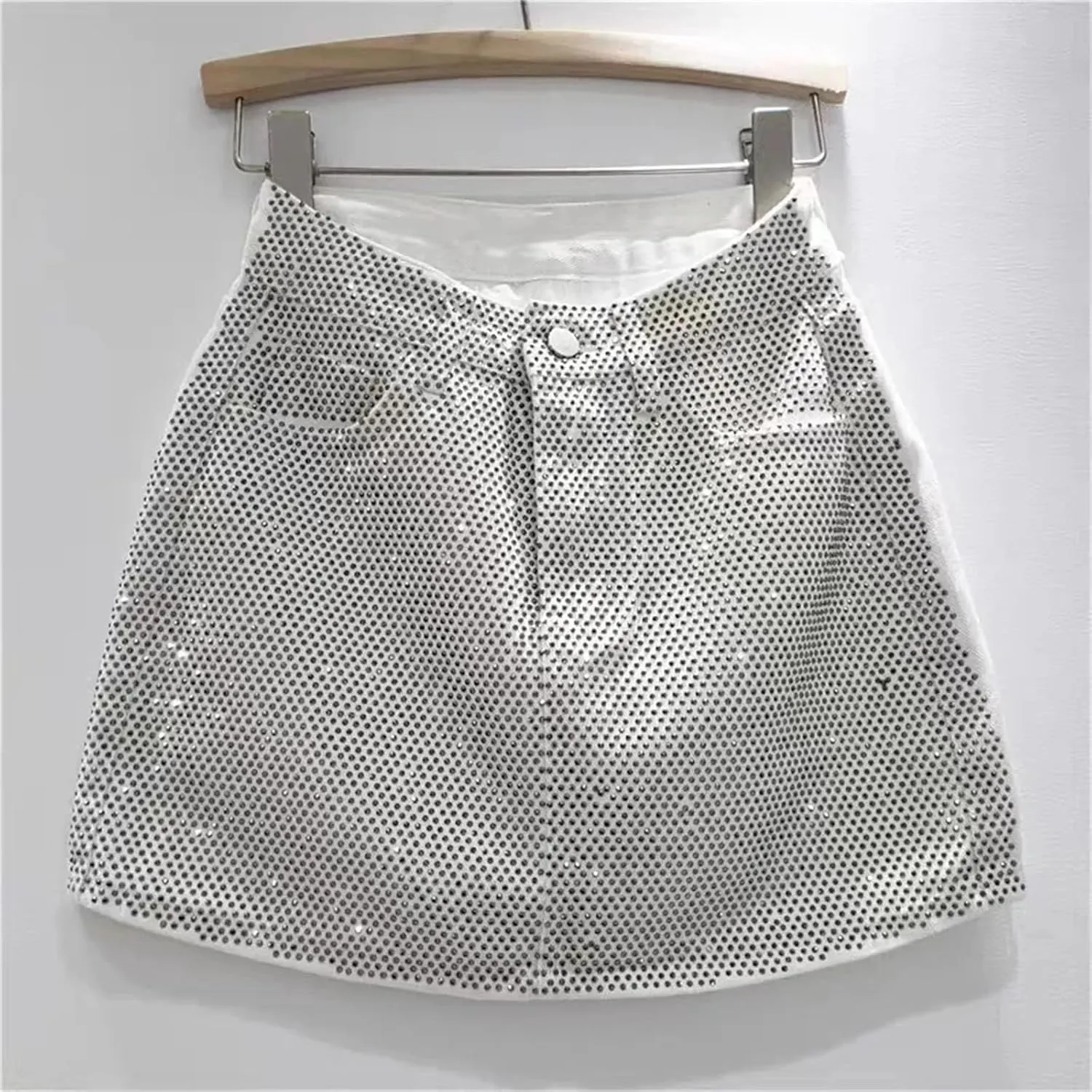 Women's High Waisted Trendy Rivet Denim Skirt Spring Summer All Match A Line Mini Jean Skirts