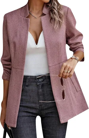 Women's Mid Length Plus Size Classic Jacket Fall Winter Business Outerwear Wool Blend Full Lining Checkered Blazer
