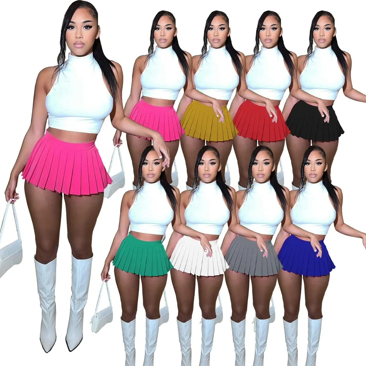 Women's Mini Pleated Skirts Sexy Club Y2k High Wiast Stretchy Tennis Skater A-line Skirt