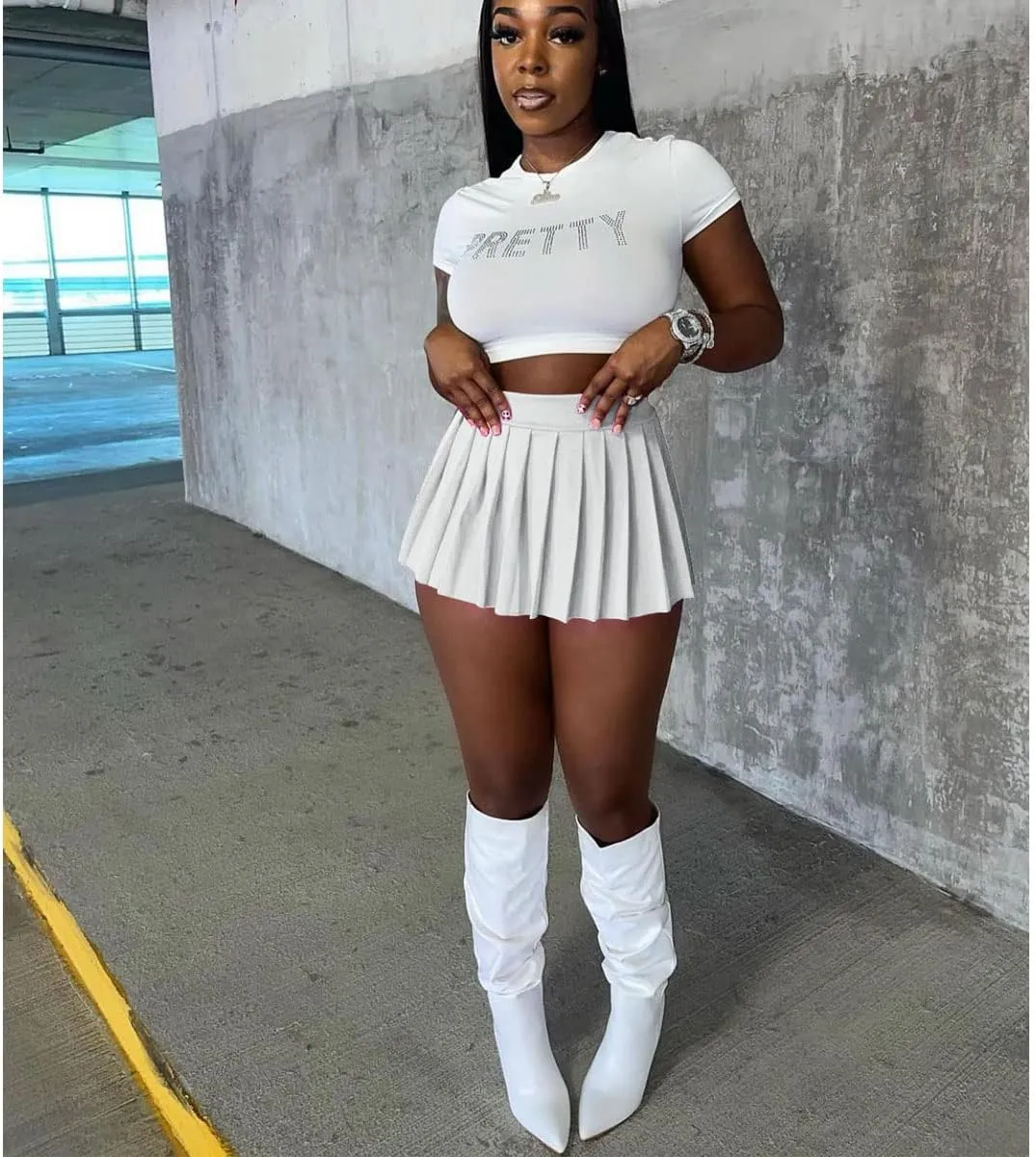 Women's Mini Pleated Skirts Sexy Club Y2k High Wiast Stretchy Tennis Skater A-line Skirt