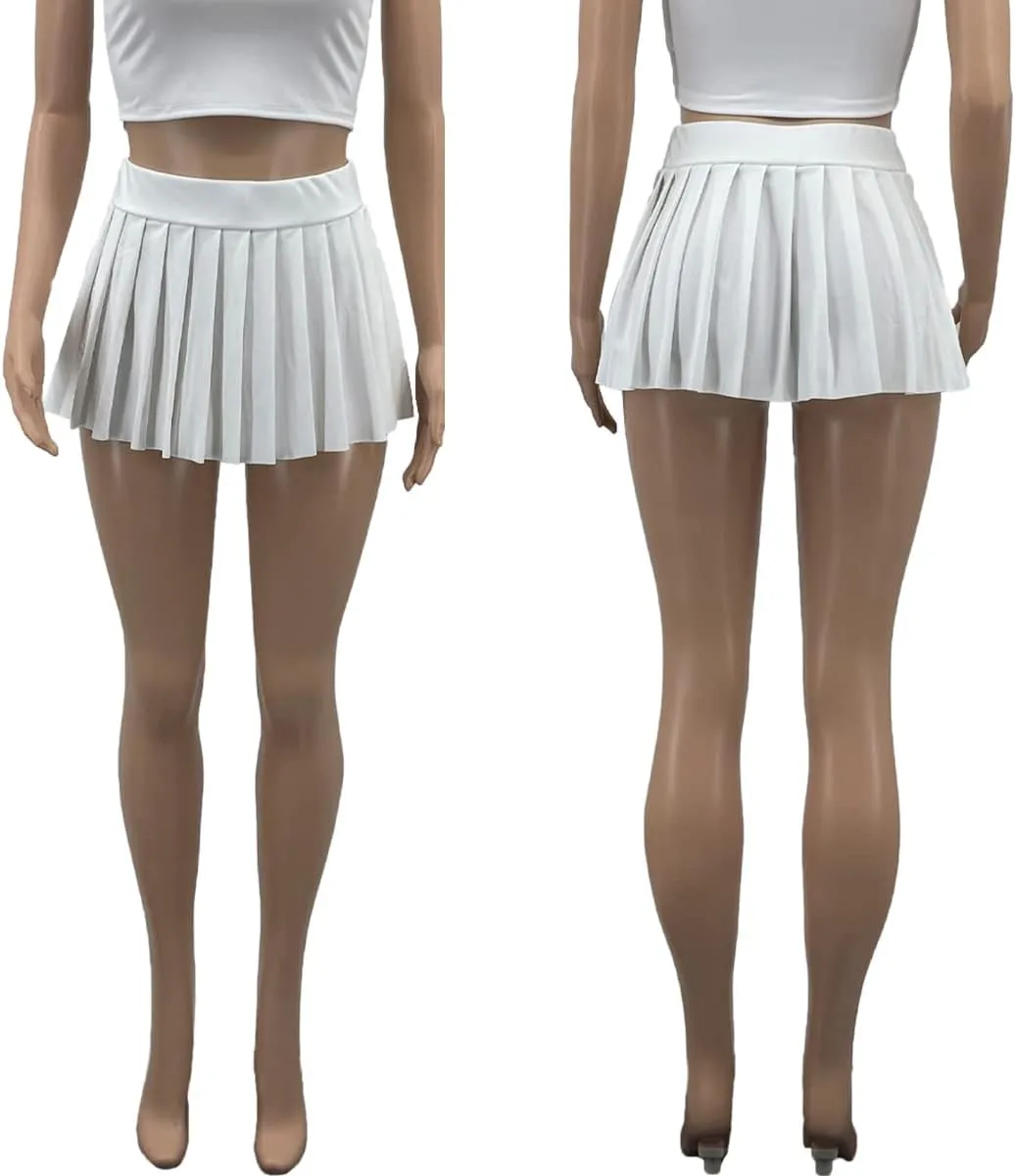 Women's Mini Pleated Skirts Sexy Club Y2k High Wiast Stretchy Tennis Skater A-line Skirt