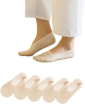 Women's No Show Socks, 5 Pack Cotton Non Slip Flat Boat Invisible Low Cut Liners Sports Ankle Socks (Skin)