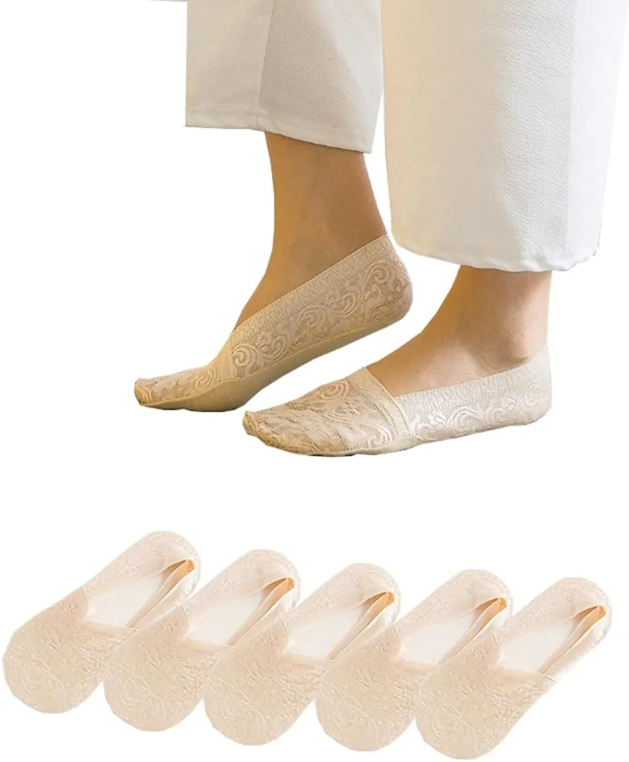 Women's No Show Socks, 5 Pack Cotton Non Slip Flat Boat Invisible Low Cut Liners Sports Ankle Socks (Skin)