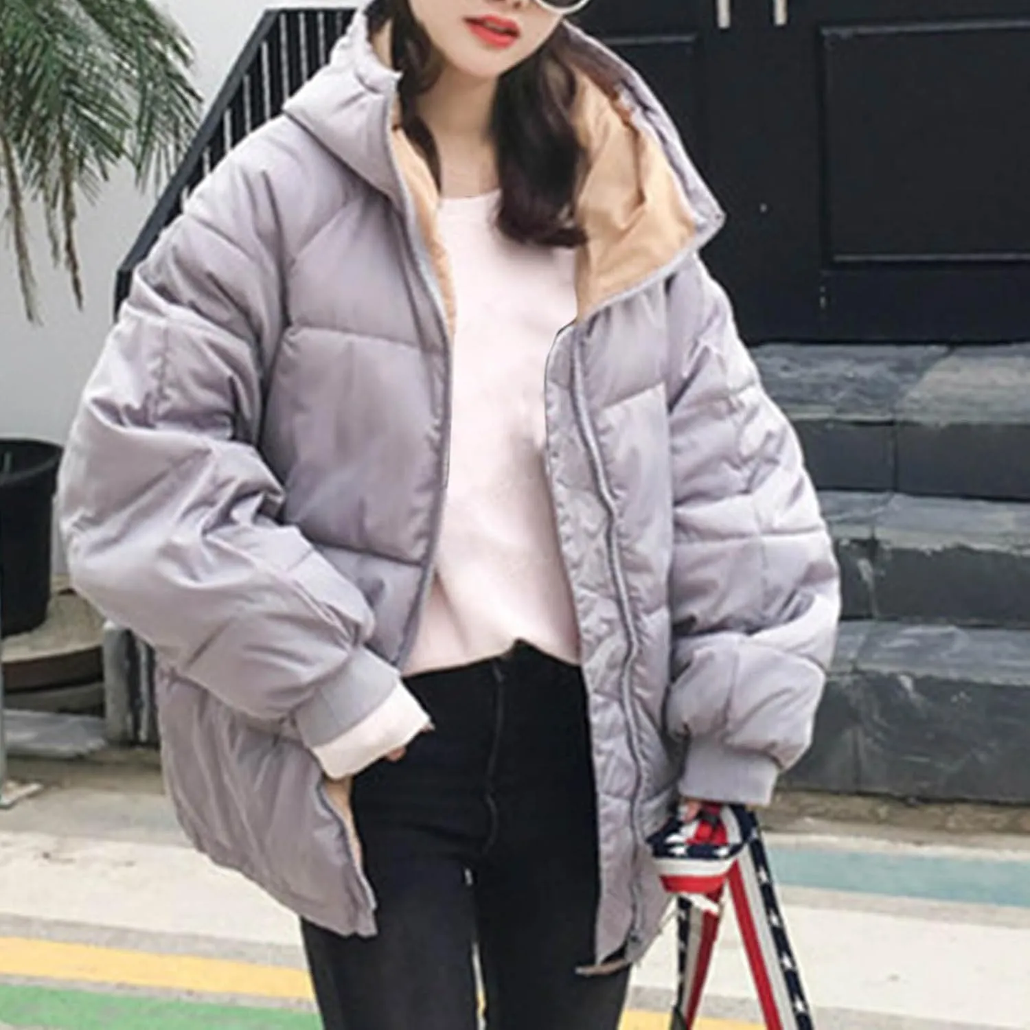 Women's Puffer Jackets Casual Winter Full Zip up Down Coats Oversized Quilted Jacket Warm Outerwear with Pockets