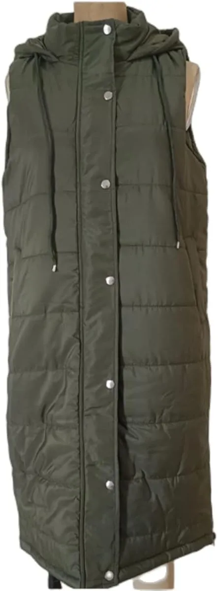 Womens Quilted Puffer Vest with Hooded Zipper Lightweight Long Down Sleeveless Jackets Warm Winter Coats with Pockets