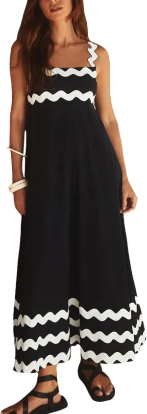 Women's Retro Plaid Maxi Dress 2025 Thick Shoulder Straps Back Cutout Smocked Flounce Hem Summer Beach Long Dress