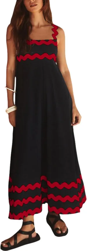 Women's Retro Plaid Maxi Dress 2025 Thick Shoulder Straps Back Cutout Smocked Flounce Hem Summer Beach Long Dress