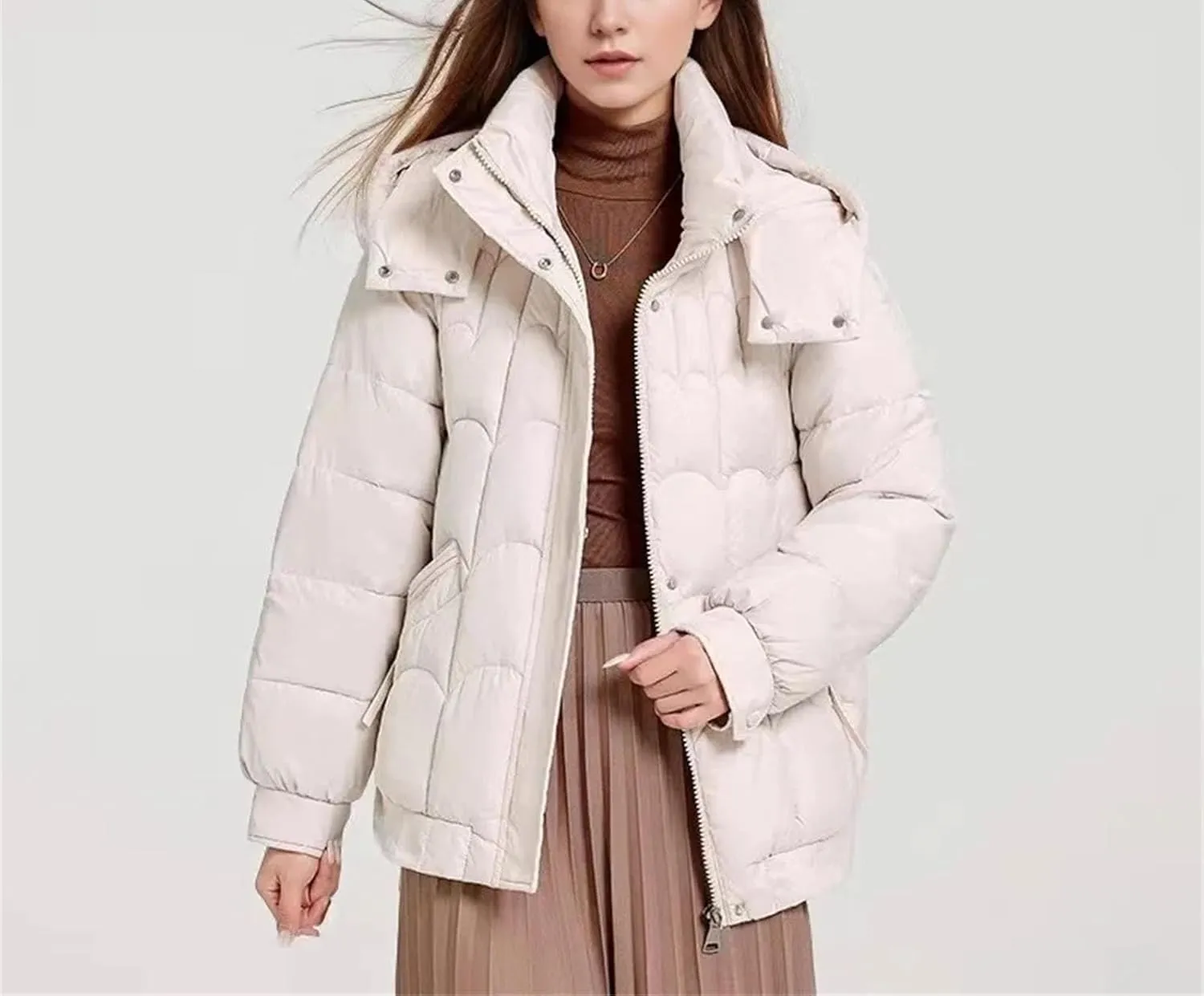 Women's Solid Color Parkas Hooded Stand Collar Warm Down Cotton Jacket Female Winter Short Puffer Zipper Coats