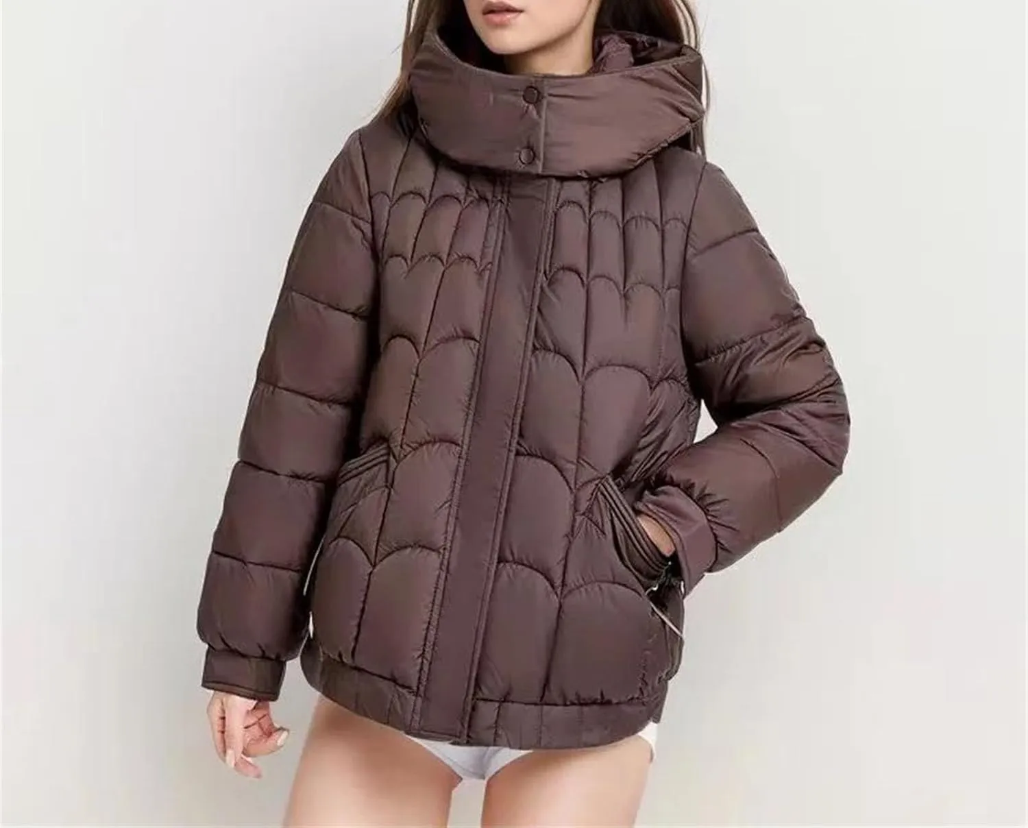 Women's Solid Color Parkas Hooded Stand Collar Warm Down Cotton Jacket Female Winter Short Puffer Zipper Coats