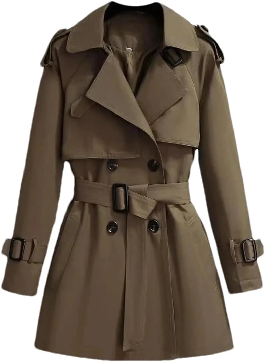 Women's Spring Trench Coat – Double-Breasted All-Match Casual Wind-Breaker Belted Loose Fit Medium Length Outerwear