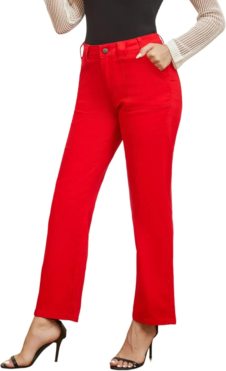 Women's Straight Leg Petite Jeans High Waisted Stretchy Cropped Denim Ankle Pants