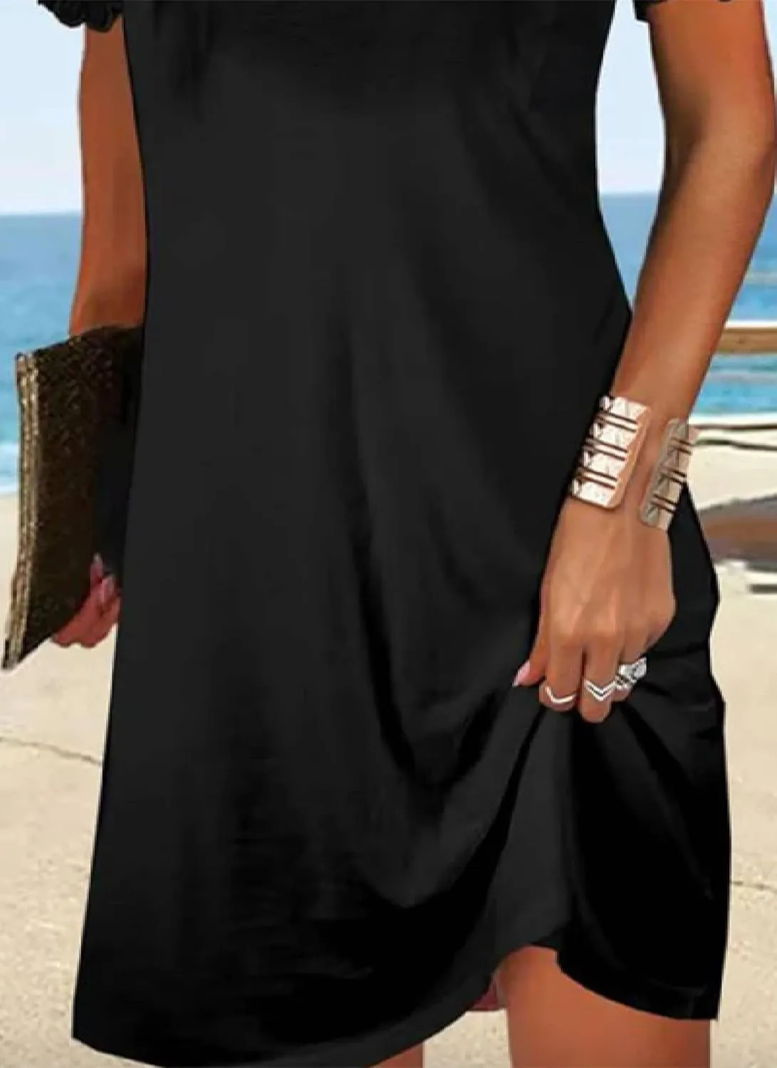 Women's Summer Casual Mini Dresses Crewneck Short Sleeve Print Outfits 2025 Beach Vacation Dress