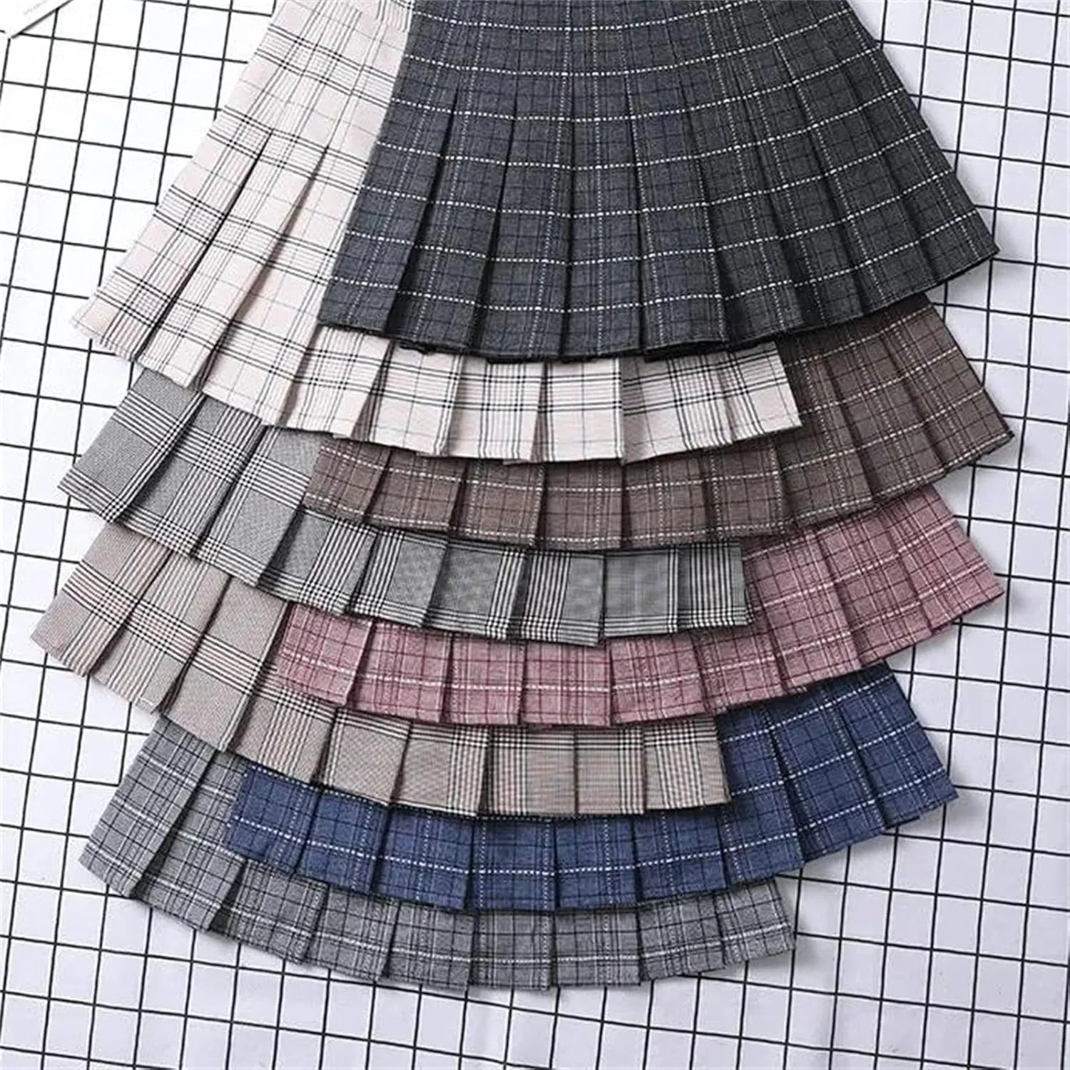 Women's Summer Pleated A-Line Short Mini Skirt  Elegant Plaid Tennis Skirts for Girls Skater Skirt