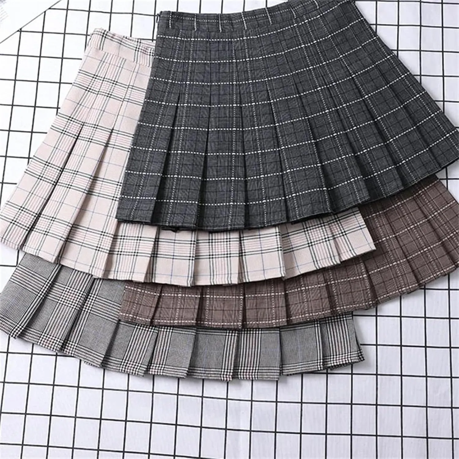 Women's Summer Pleated A-Line Short Mini Skirt  Elegant Plaid Tennis Skirts for Girls Skater Skirt
