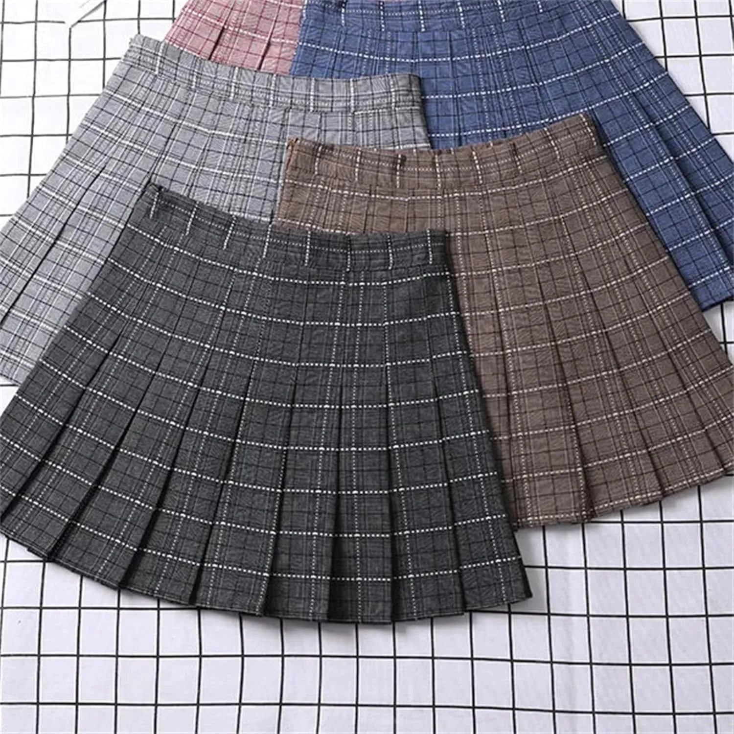 Women's Summer Pleated A-Line Short Mini Skirt  Elegant Plaid Tennis Skirts for Girls Skater Skirt