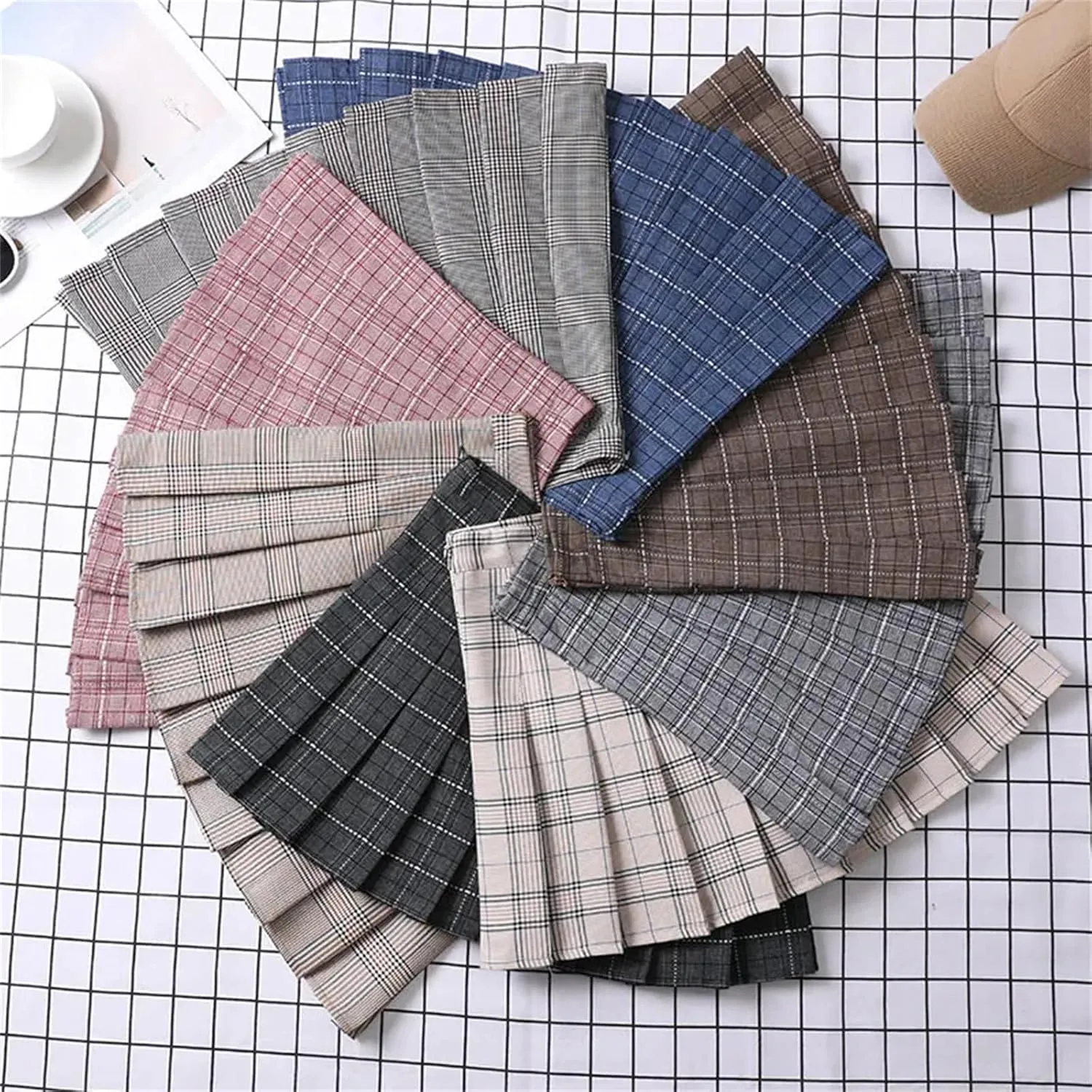 Women's Summer Pleated A-Line Short Mini Skirt  Elegant Plaid Tennis Skirts for Girls Skater Skirt