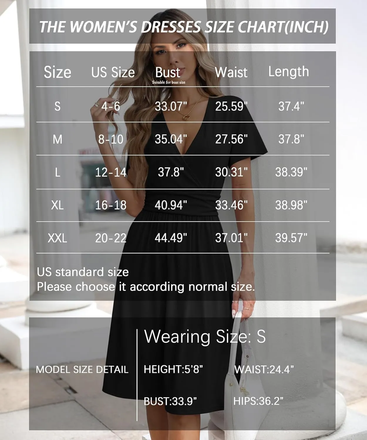 Women's Summer Short Sleeve Casual Wrap Dresses V-Neck with Pockets Elastic Waist Flowy Midi Beach Dress