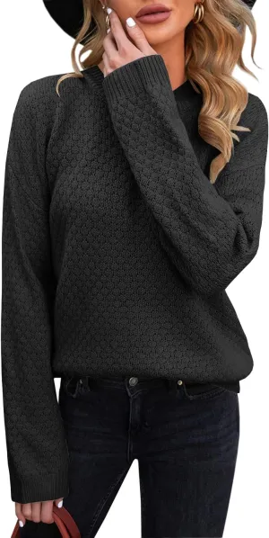 Womens Turtleneck Long Sleeve Knit Pullover Sweaters Solid Fall Winter Casual Spilt Hem Sweater Tops
